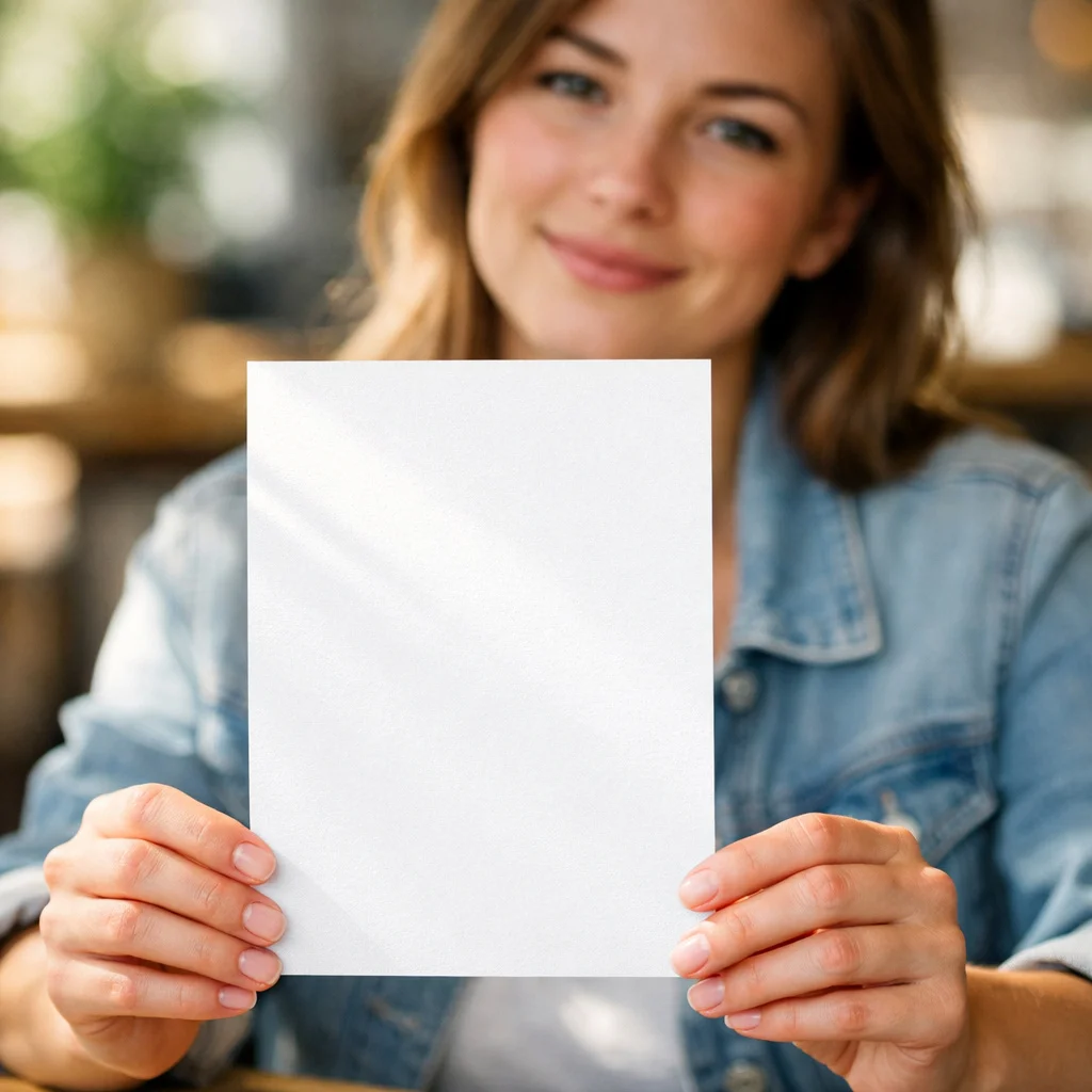 Blank Portrait Card & Flyer Mockup - Female Model