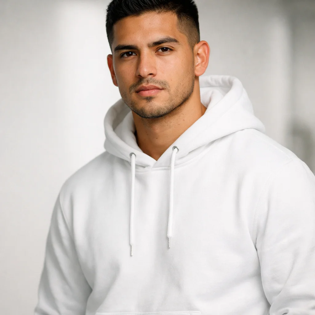 Men's White Hoodie Mockup - Lifestyle Studio Portrait