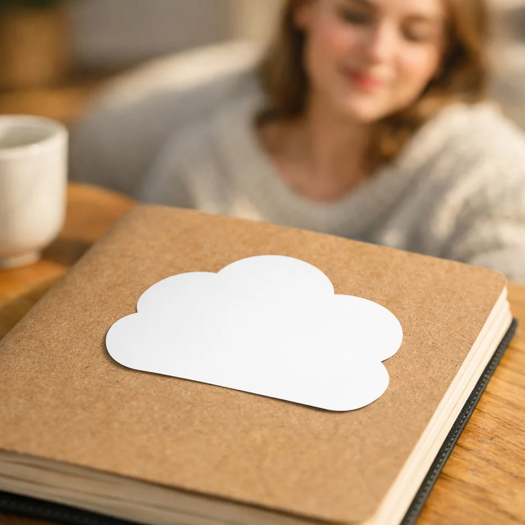 Kraft Notebook Cloud Sticker Mockup - Lifestyle