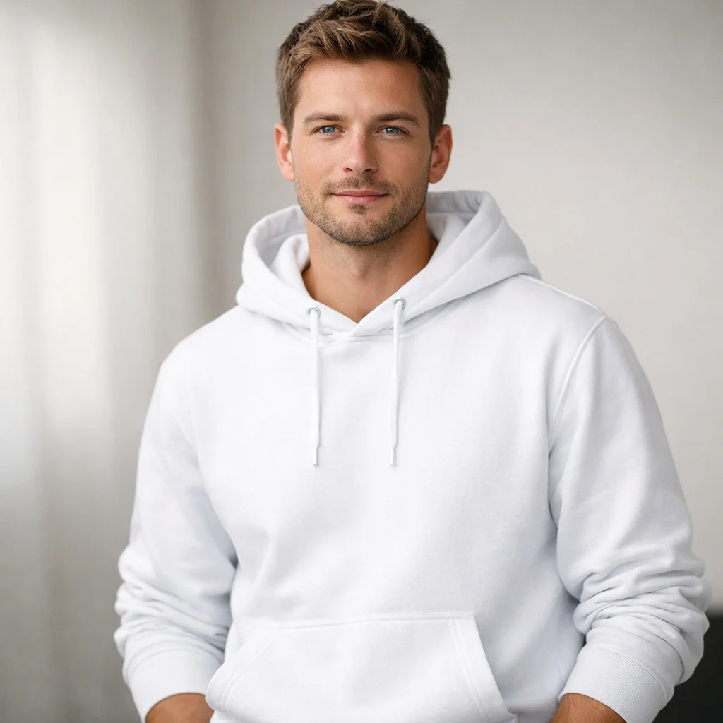 White Men's Hoodie Mockup - Casual Lifestyle Scene