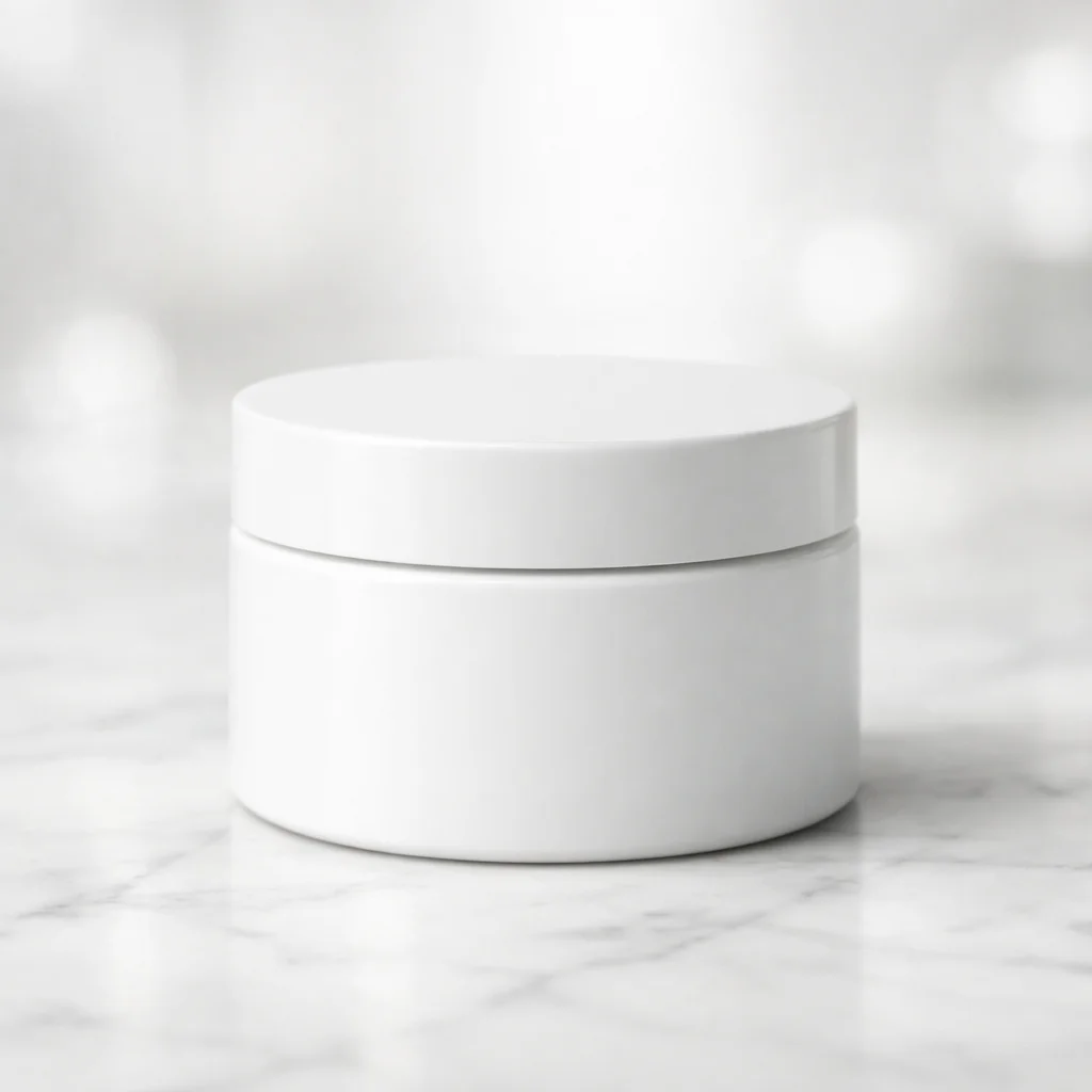 White Cosmetic Cream Jar Mockup on Marble Surface