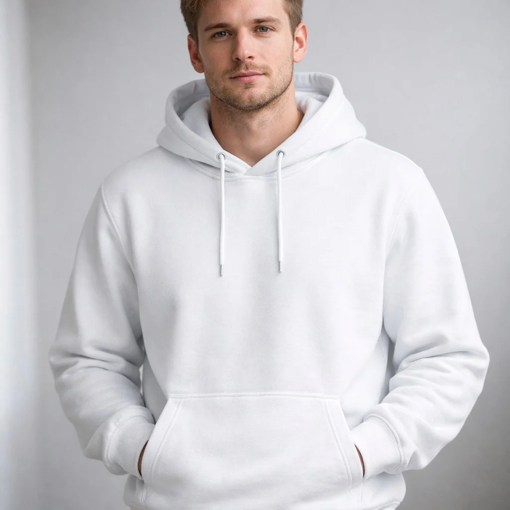 White Hoodie Mockup with Male Model - Front View