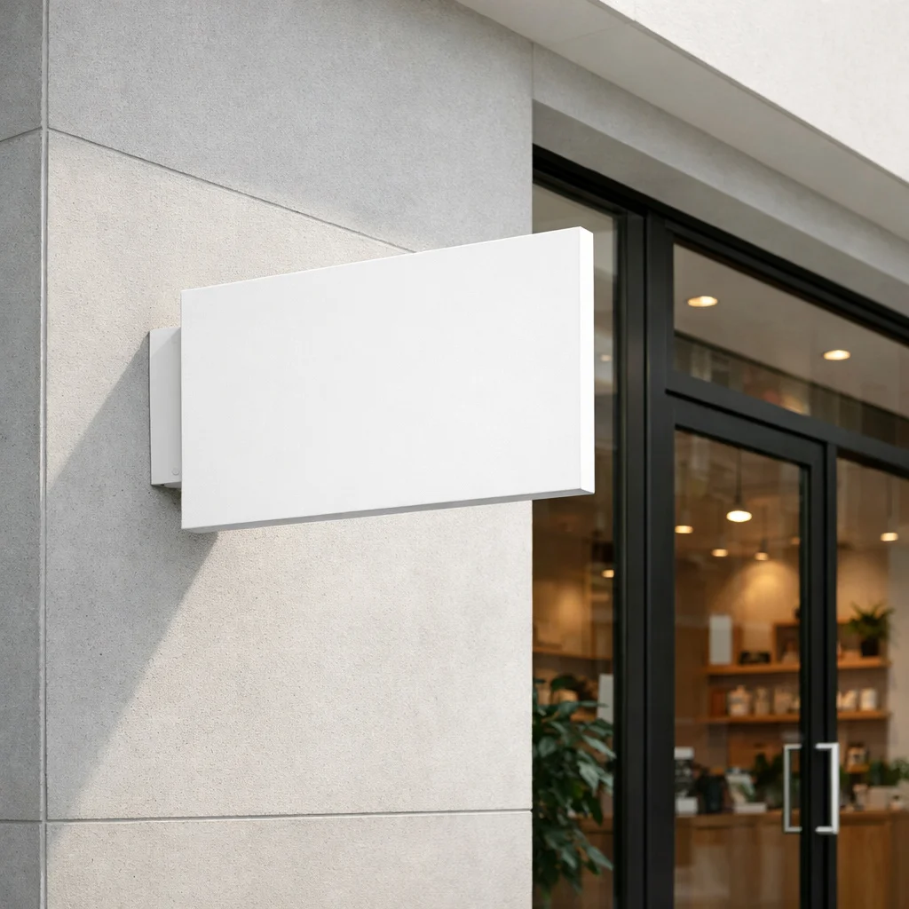 Rectangular White Wall Shop Sign Mockup - Outdoor Storefront