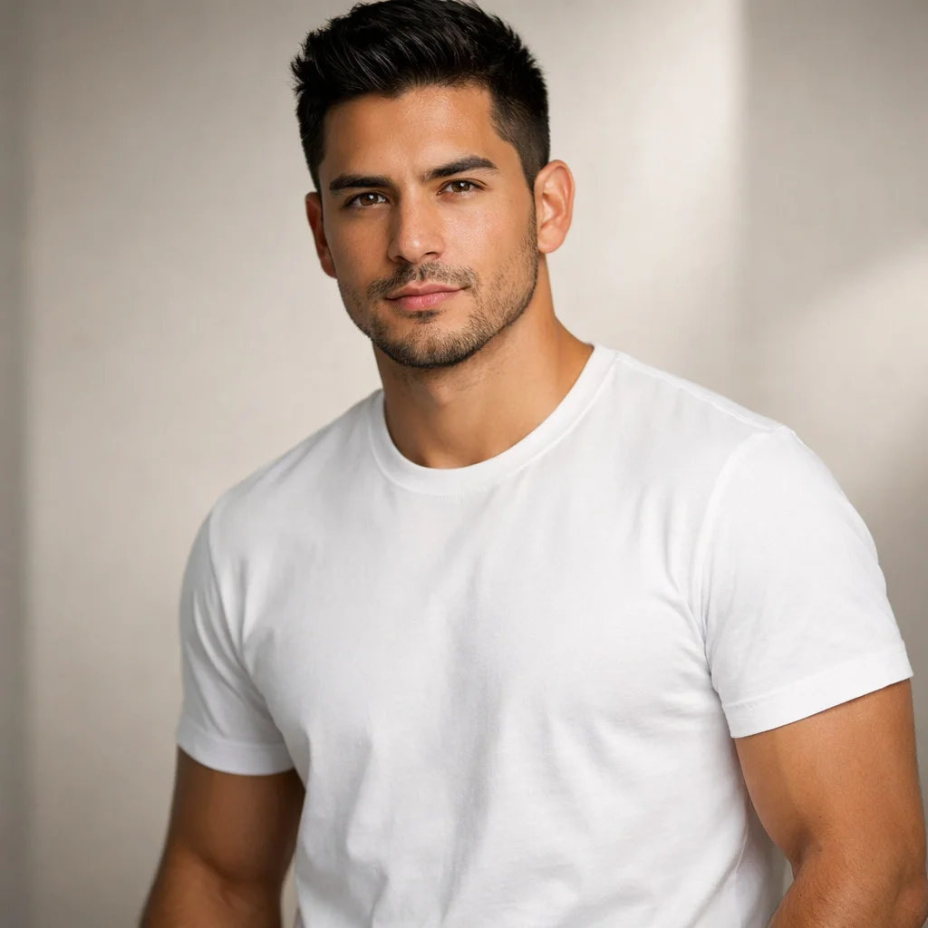 Male Model White T-Shirt Mockup - Lifestyle Studio