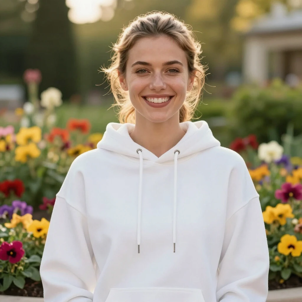 Women's Hoodie Mockup in Garden - Lifestyle Fashion