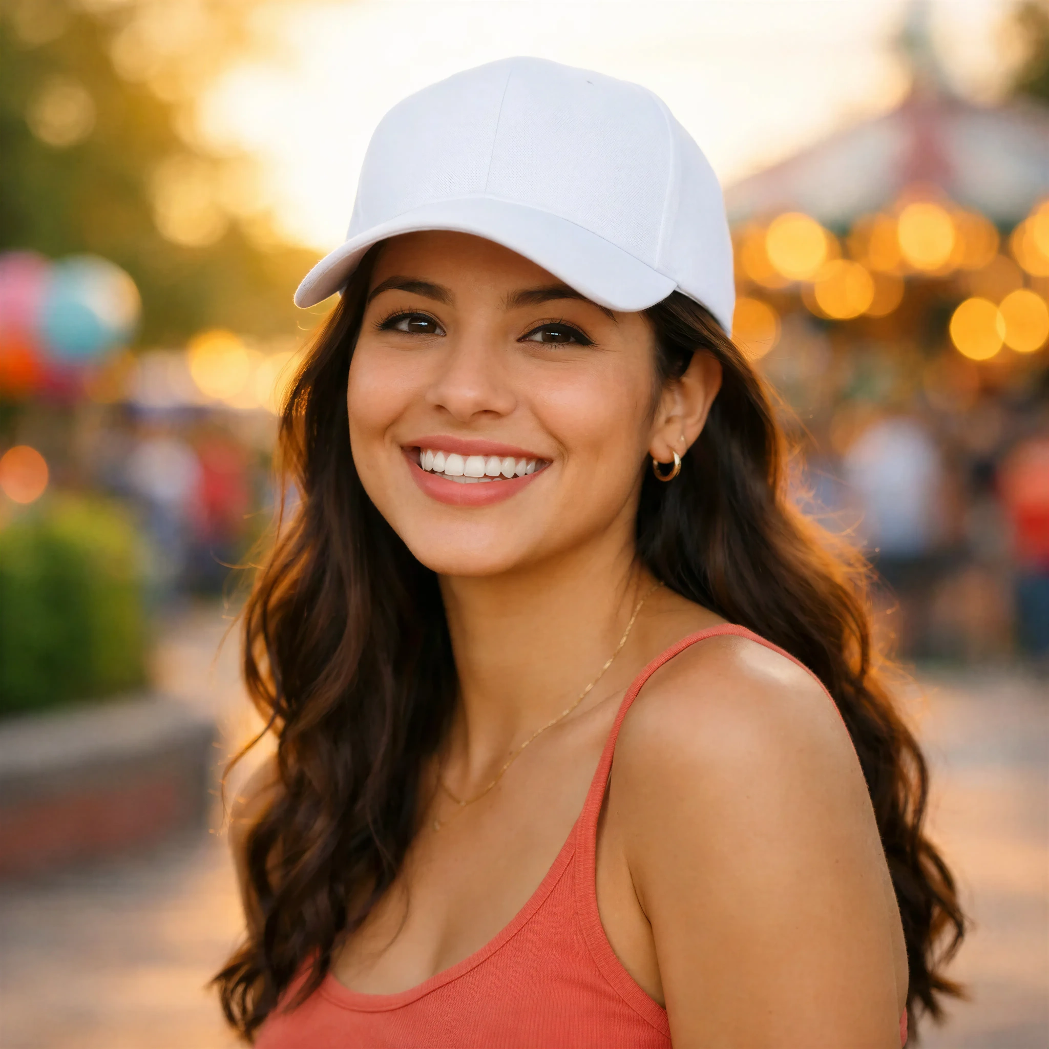 White Baseball Cap Mockup - Carnival Lifestyle Scene