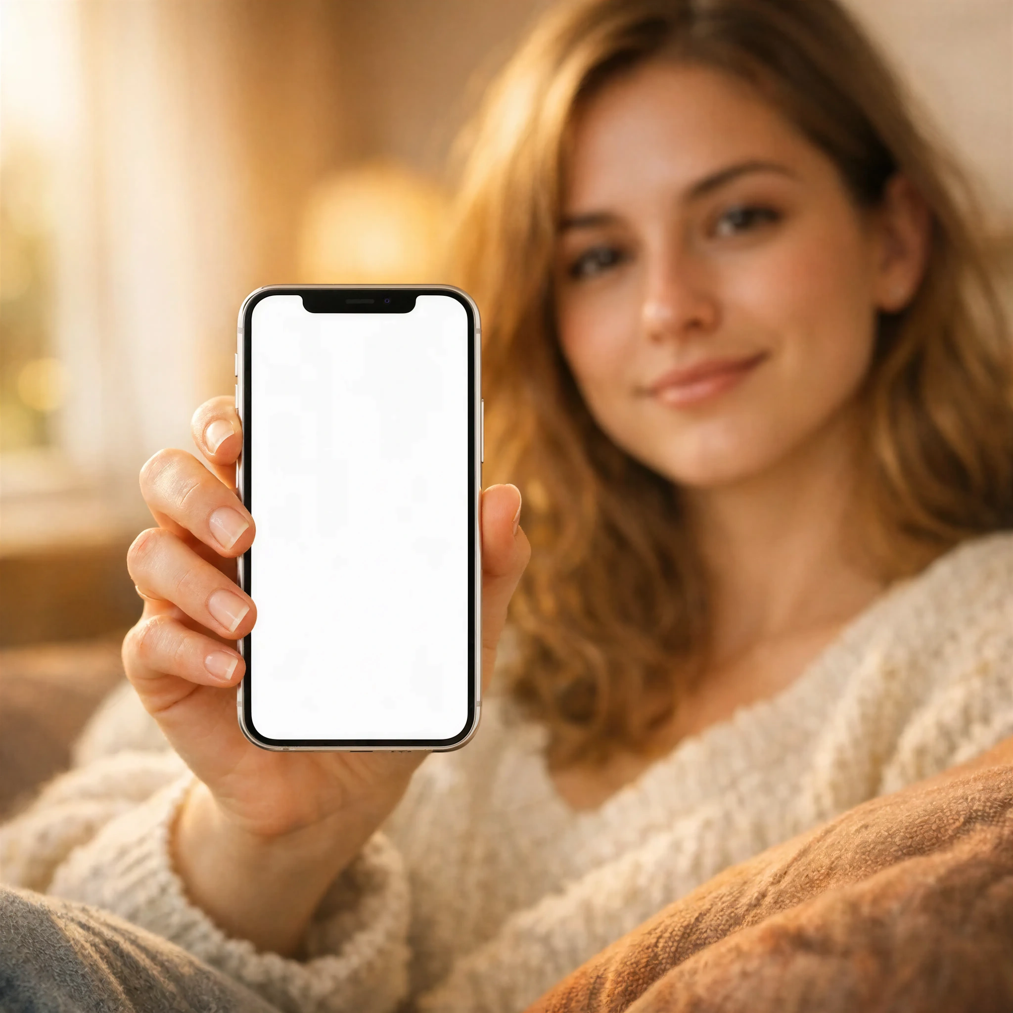 iPhone Smartphone Mockup - Woman Holding Phone Lifestyle