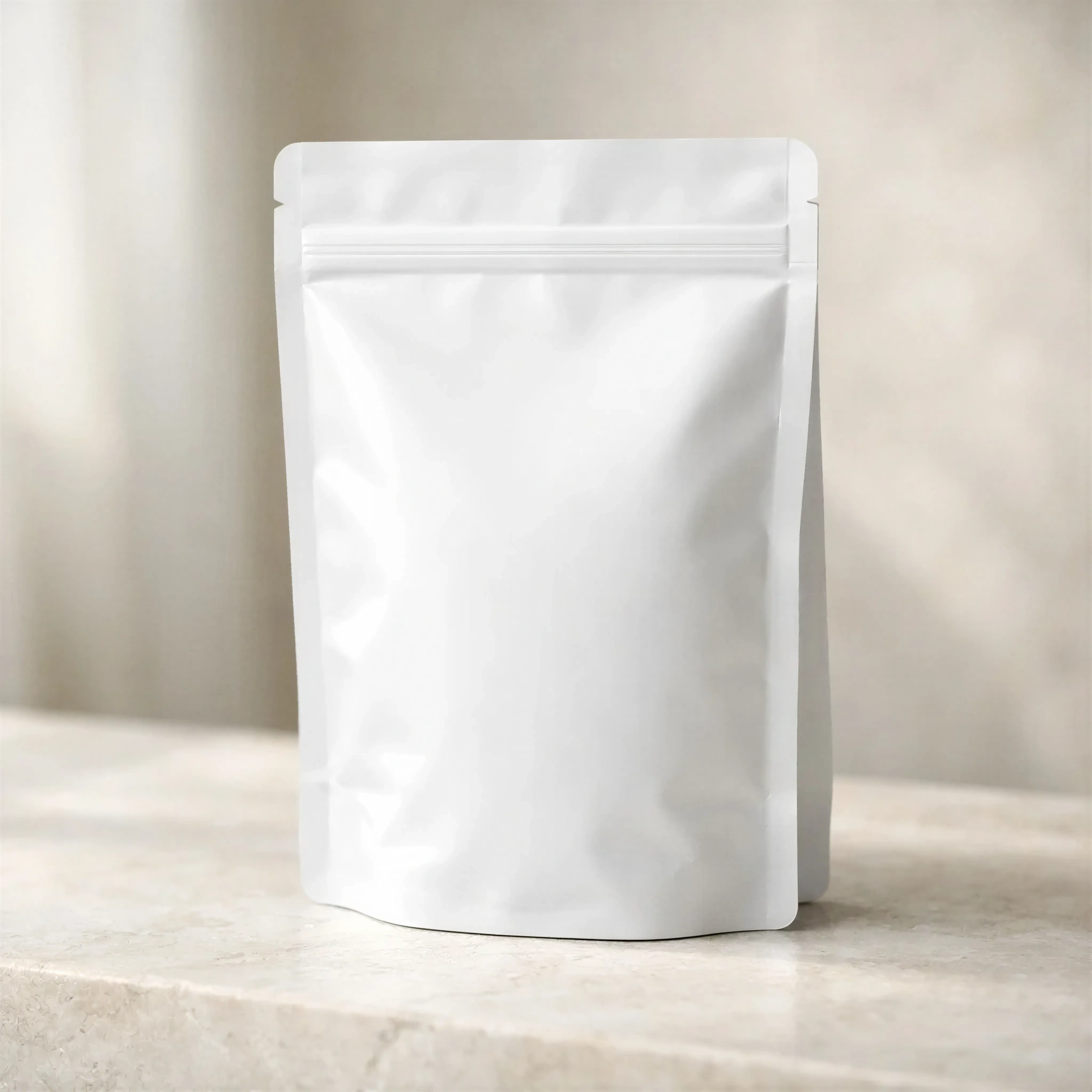 White Matte Stand-Up Pouch Mockup - Minimalist Setting
