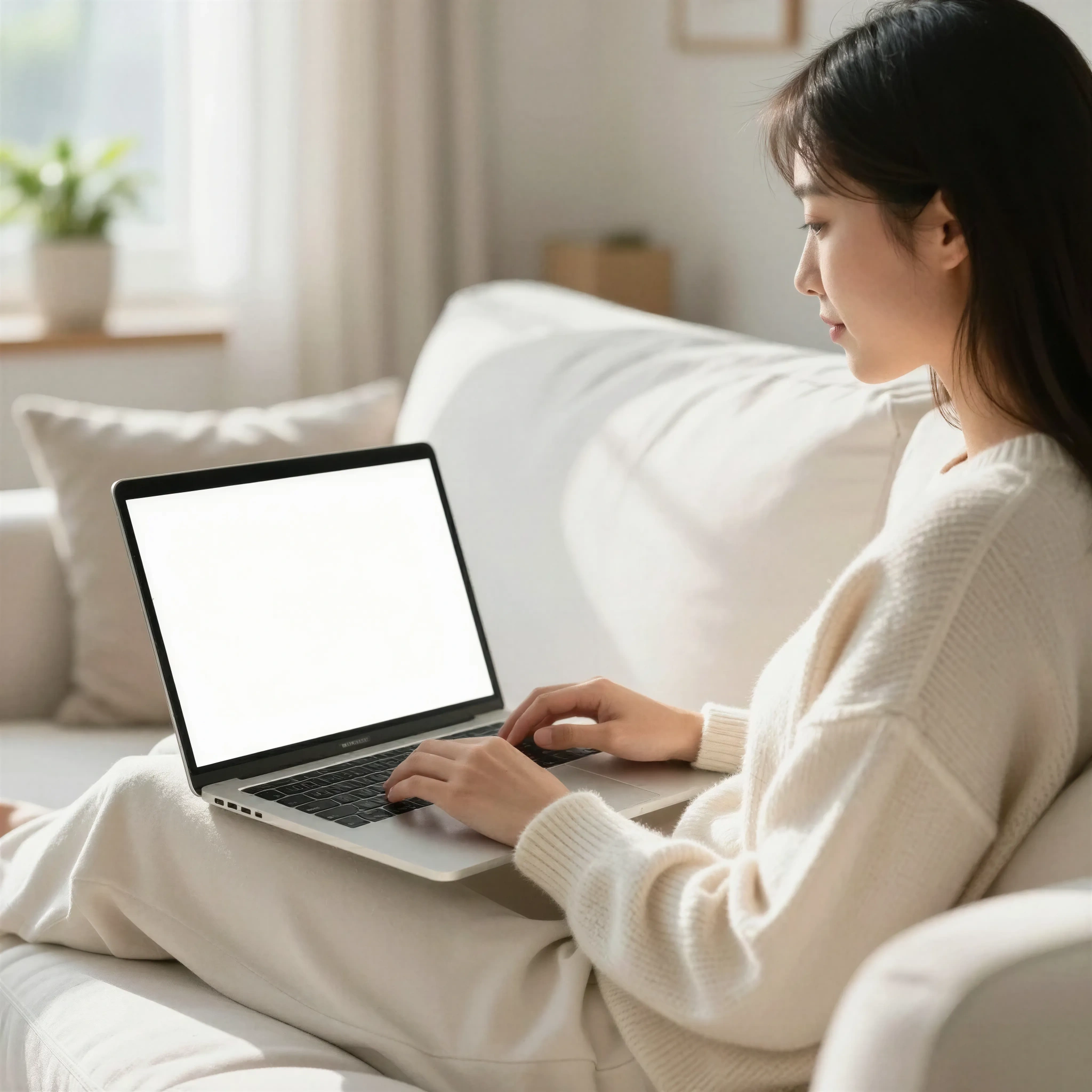 Laptop Mockup in Cozy Home Office Setting - Lifestyle Scene