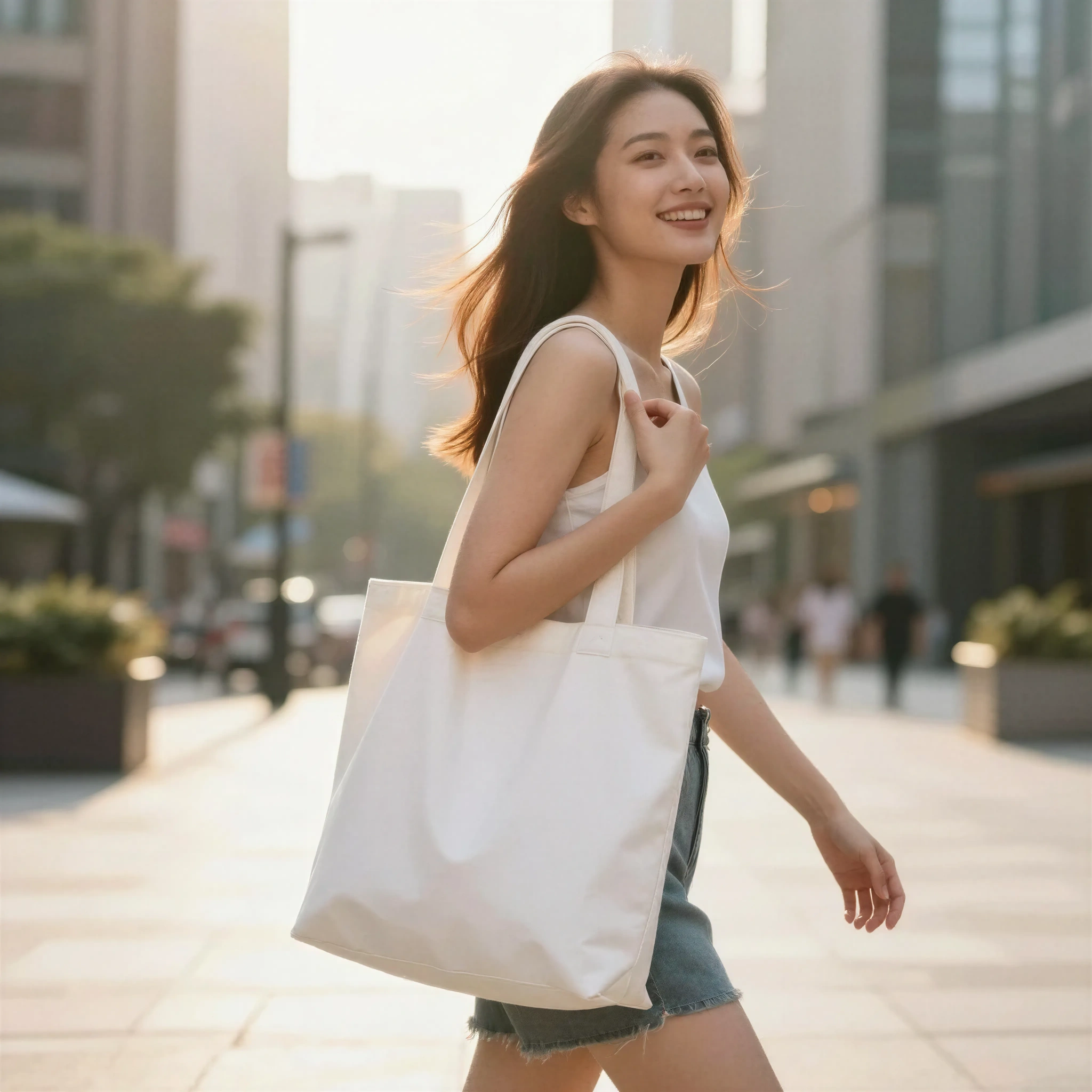 White Tote Bag Mockup - Urban Lifestyle