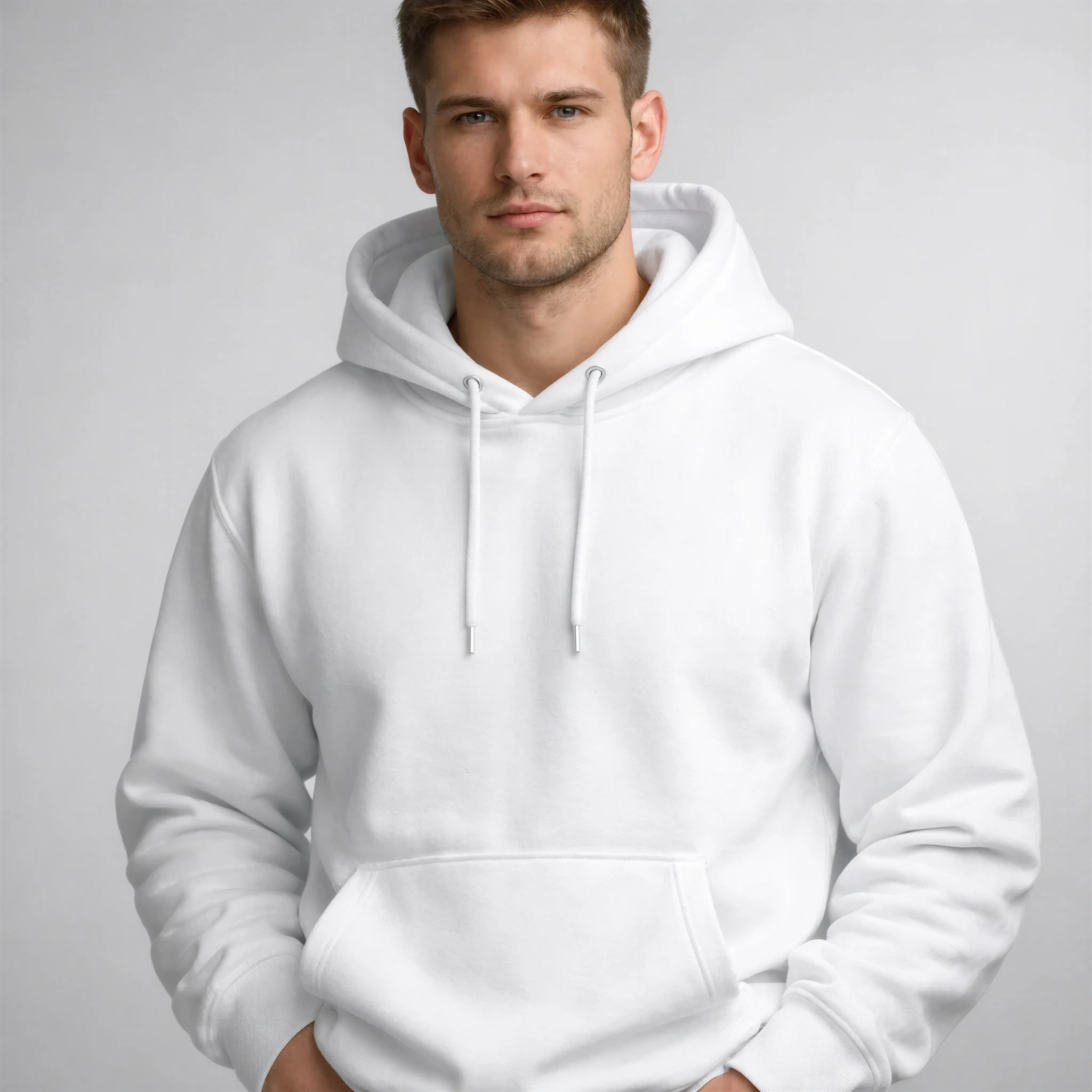 Male Model White Hoodie Mockup - Plain Apparel Blank