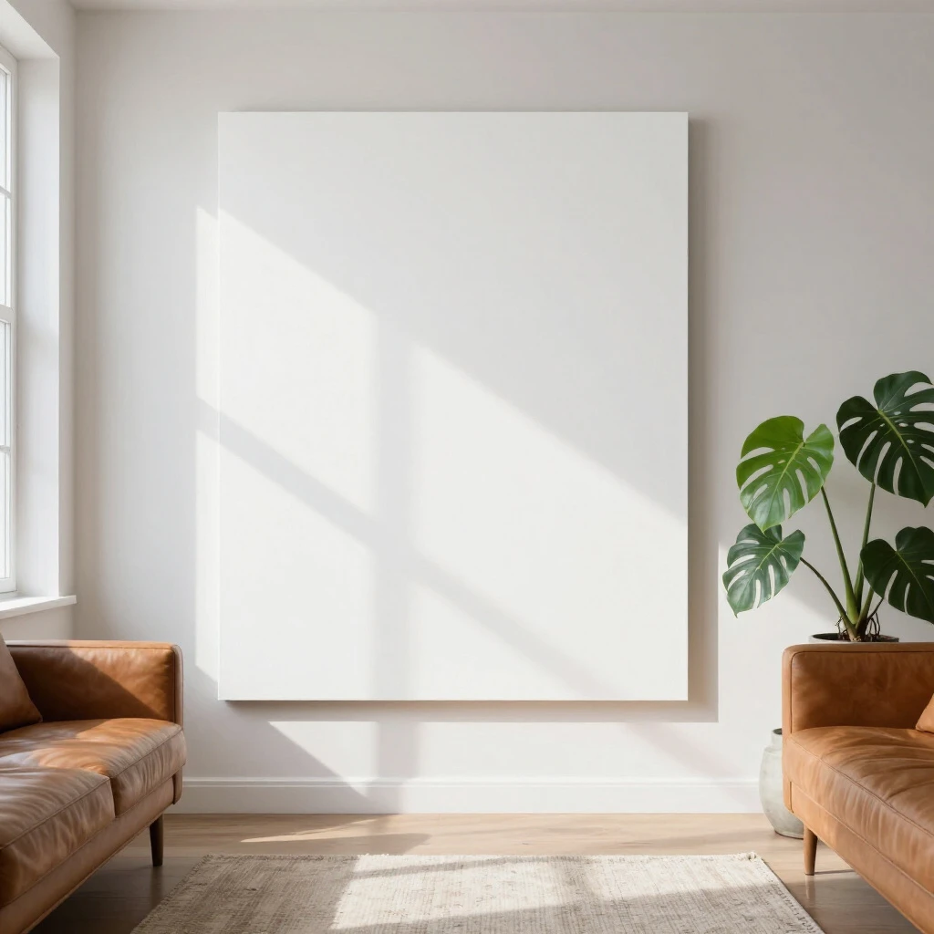 Modern Living Room Mockup - Leather Sofa & Monstera