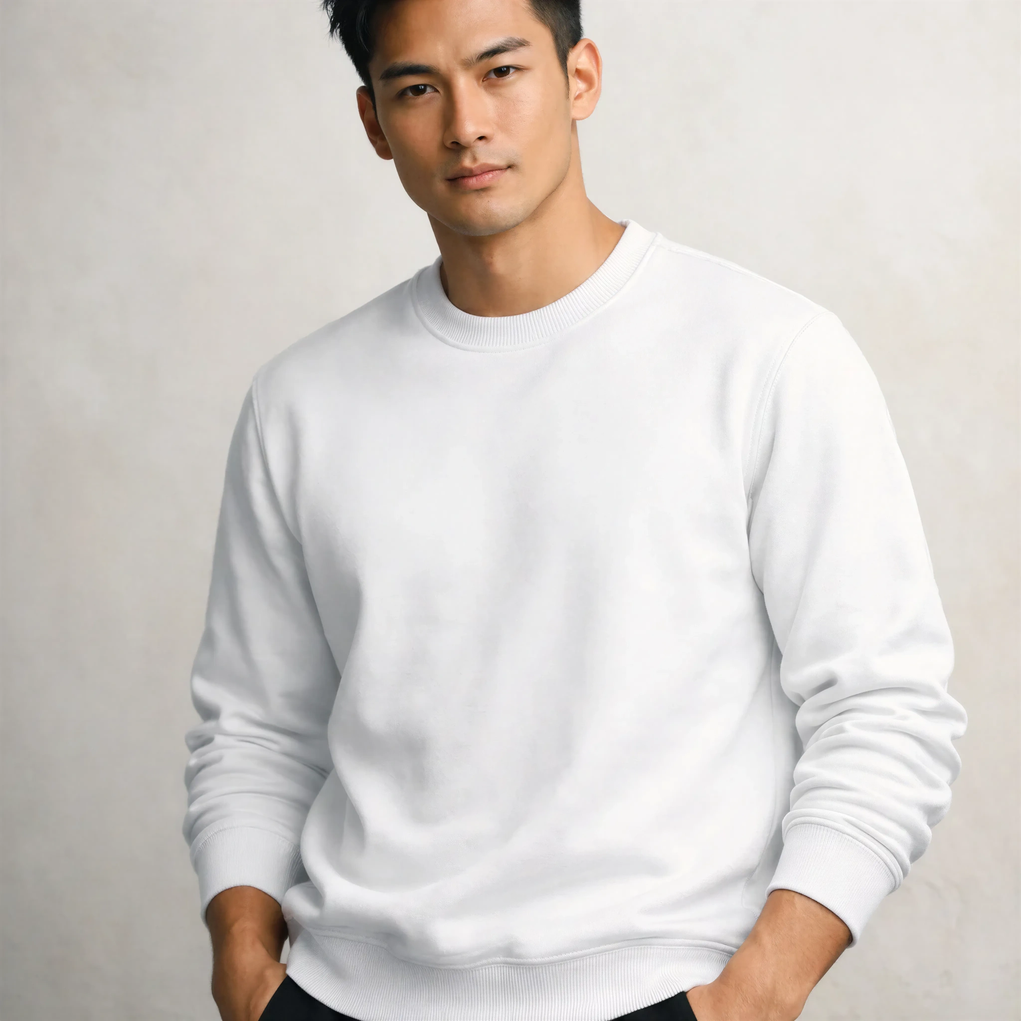 White Men's Crewneck Sweatshirt Mockup - Male Model